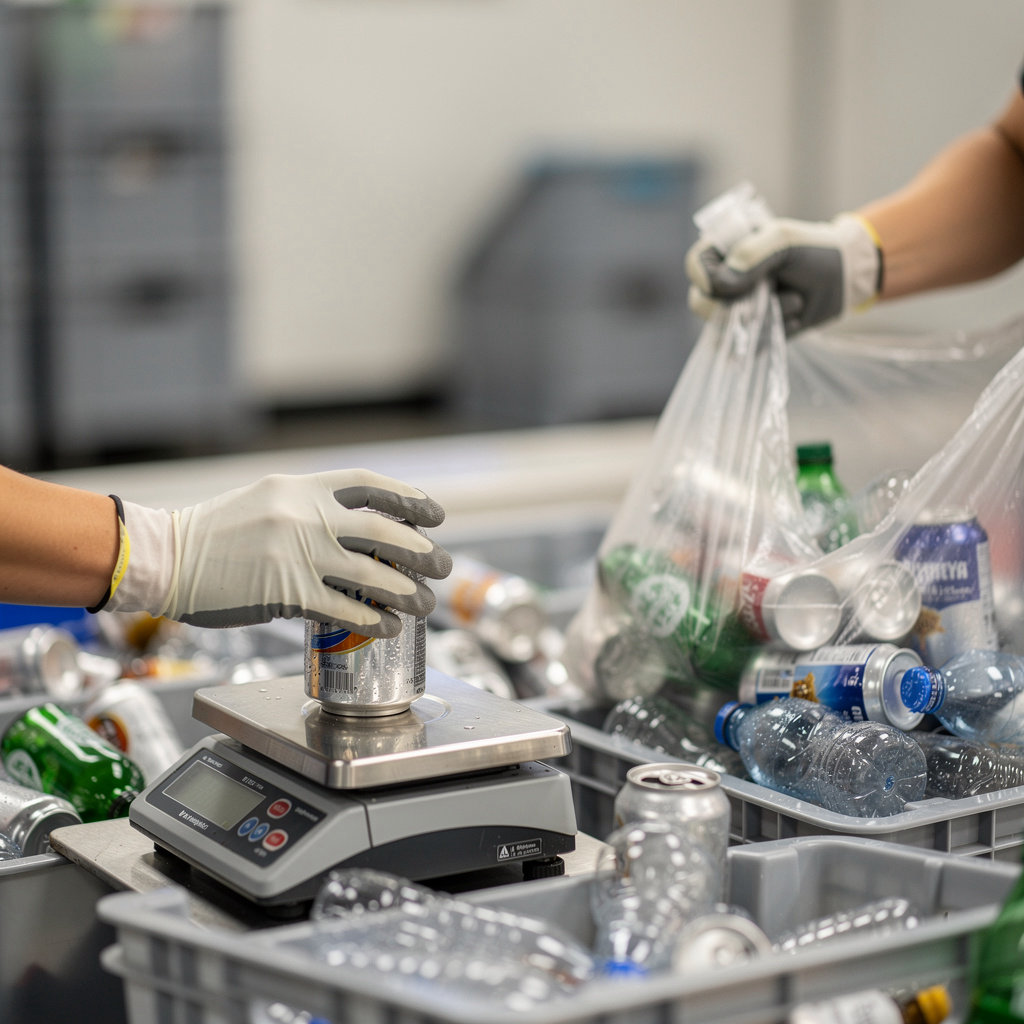 San Diego CRV Buyback Center San Diego customer redeeming bottles and cans for cash at the recycling counter